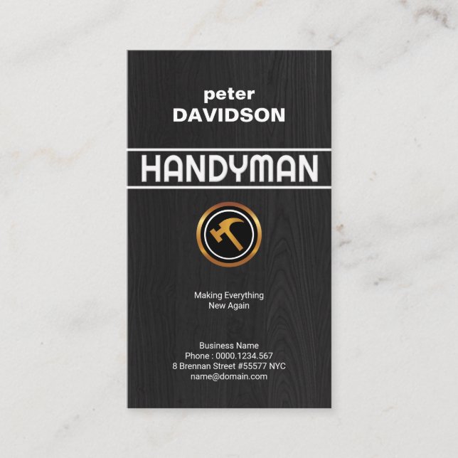 Tarjeta De Visita Letrero de mano de granos de madera negra creativo (Anverso)