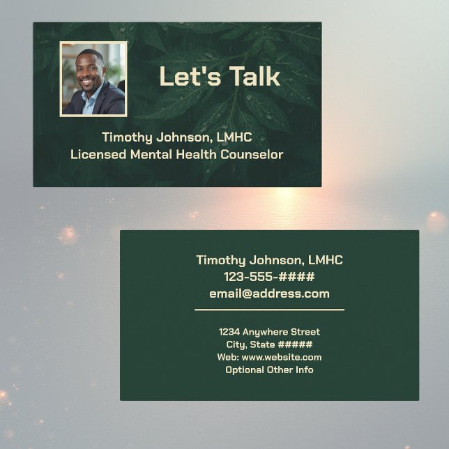 Tarjeta De Visita Lets Talk Dark Green Leafy Mental Health Counselor (Subido por el creador)