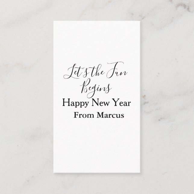Tarjeta De Visita lets the fun begins happy new year name year simpl (Anverso)