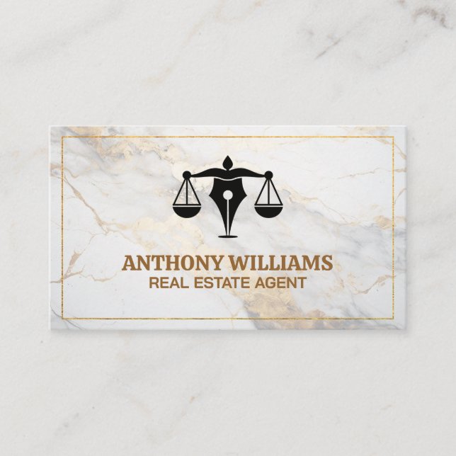 Tarjeta De Visita Ley de la escala de justicia de la pluma | Mármol (Anverso)