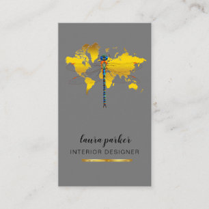 Tarjeta De Visita Libélula Diseñador Creativo Mapa del Mundo Natural