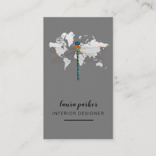 Tarjeta De Visita Libélula Diseñadora Creativa Mapa del Mundo Natura