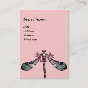 Tarjeta De Visita LIBÉLULA, verde, negro rosa dorado metálico