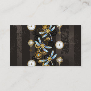 Tarjeta De Visita Libélulas Steampunk sobre fondo rayado marrón
