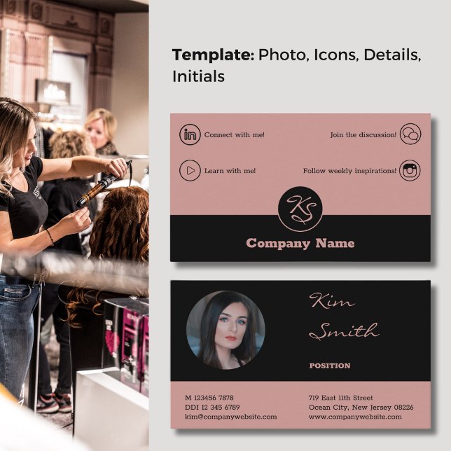 Tarjeta De Visita Liberar tu estilo con nuestro peinado negro hairst (Unleash Your Style with our Hairstylist Black and Pink Business Card)