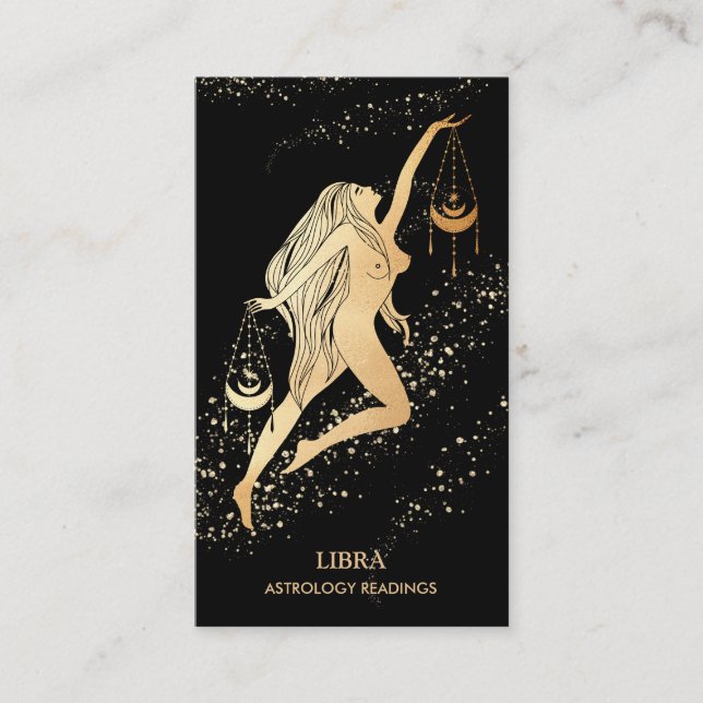Tarjeta De Visita *~* LIBRA Astrología Zodiaca Leyendo Oro Negro (Anverso)
