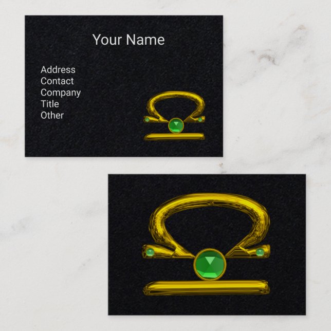 Tarjeta De Visita LIBRA GOLD ZODIAC JEWEL, verde esmeralda negro (Anverso / Reverso)