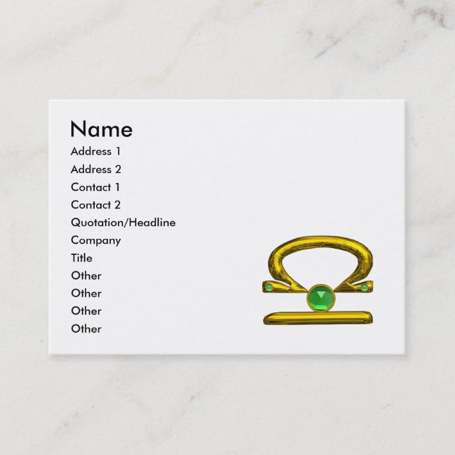 Tarjeta De Visita LIBRA ZODIAC JEWEL, Esmeralda Verde y Oro ,Blanco (Anverso)