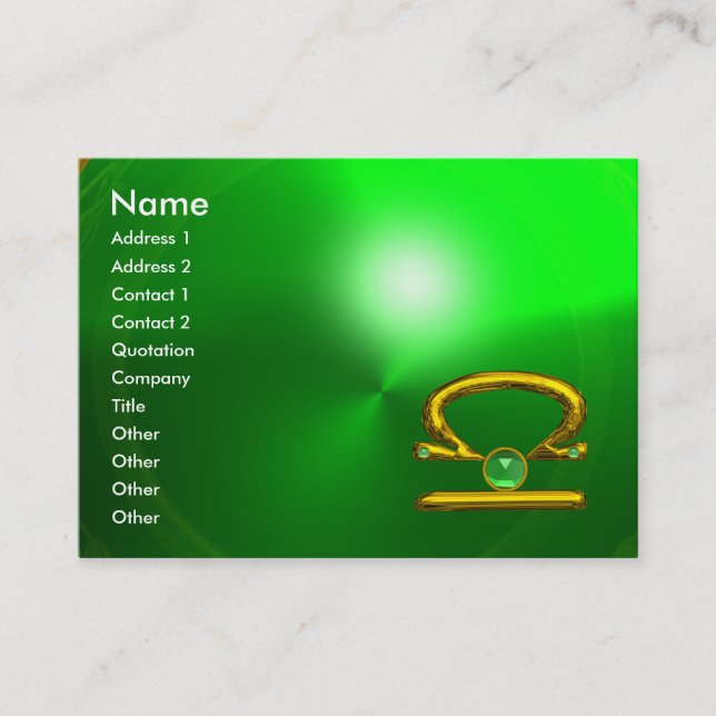 Tarjeta De Visita LIBRA ZODIAC JEWEL Green Emerald & Gold (Anverso)