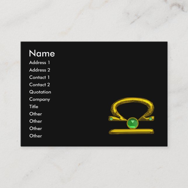 Tarjeta De Visita LIBRA ZODIAC JEWEL Green Emerald & Gold Black (Anverso)