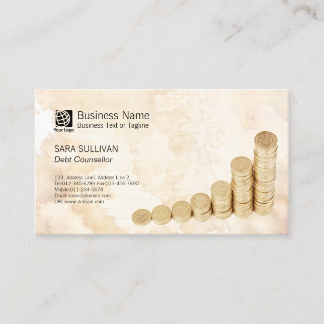 Tarjeta De Visita Librero contable pila de dinero (Anverso)