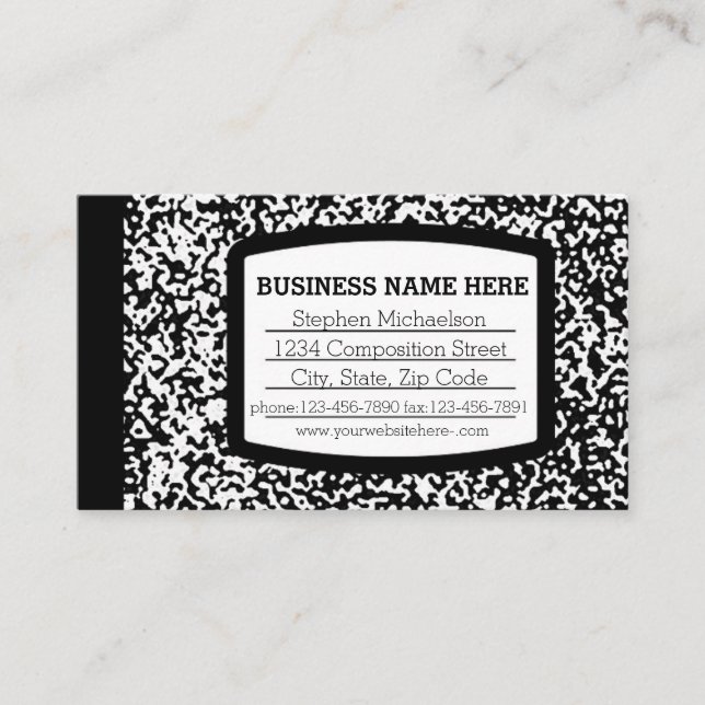 Tarjeta De Visita Libreta de Composición Personalizada Negro/Blanco  (Anverso)