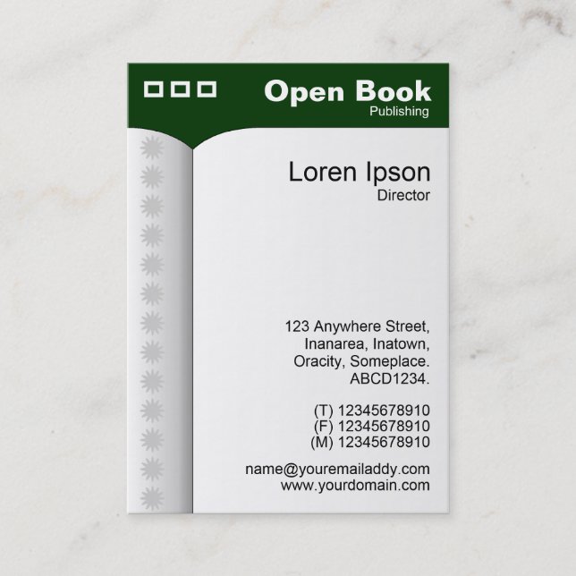 Tarjeta De Visita Libro abierto (vertical) - Verde oscuro 003300 (Anverso)