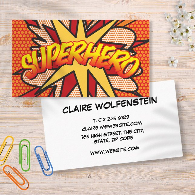 Tarjeta De Visita Libro de Cómic Retro Divertido de SUPERHÉROE (Subido por el creador)