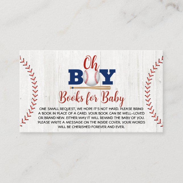 Tarjeta De Visita Libros Baby Shower de béisbol para bebés (Anverso)