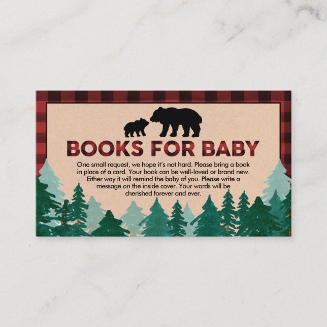 Tarjeta De Visita Libros Baby Shower de Lumberjack para bebé (Anverso)
