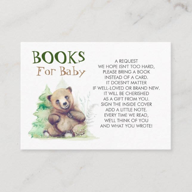 Tarjeta De Visita Libros Baby Shower De Osos Pequeños Para Bebés (Anverso)