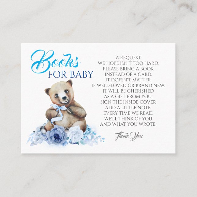 Tarjeta De Visita Libros Baby Shower De Osos Pequeños Para Bebés (Anverso)