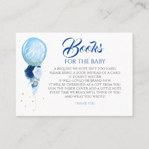 Tarjeta De Visita Libros De Baby Shower Blue Floral Gold Para Bebés