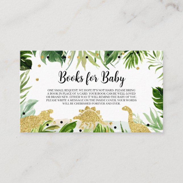 Tarjeta De Visita Libros de Baby Shower de dinosaurios para bebé (Anverso)