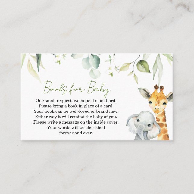 Tarjeta De Visita Libros de Baby Shower de la jungla de Safari para  (Anverso)