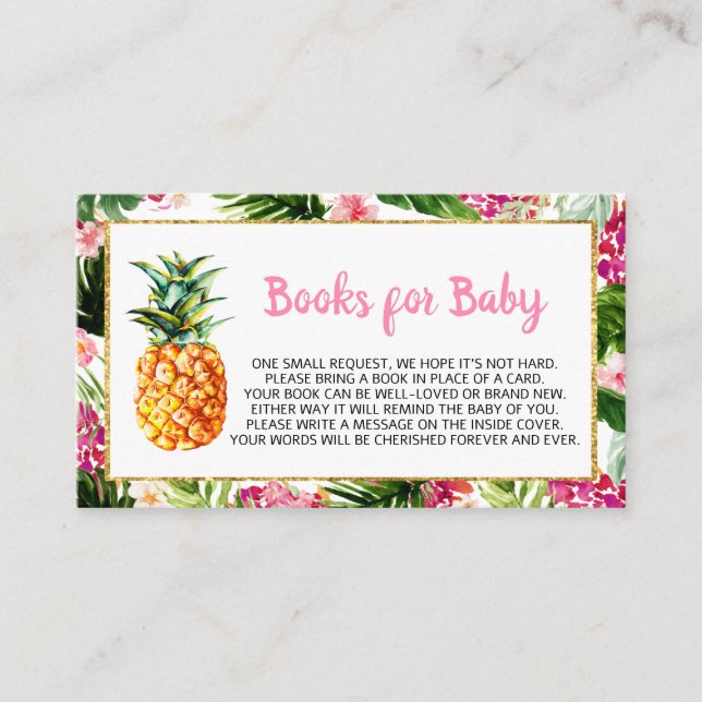 Tarjeta De Visita Libros de Baby Shower de piña verde para bebé (Anverso)
