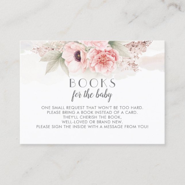 Tarjeta De Visita Libros De Flores Rosa Para La Solicitud De Bebé (Anverso)
