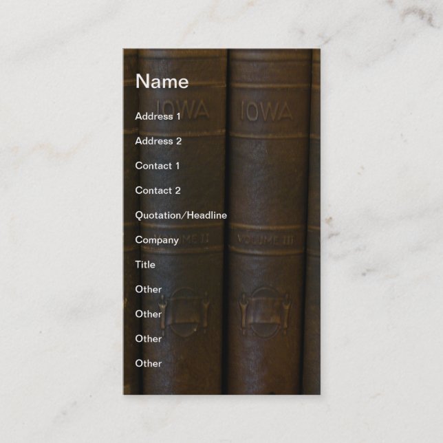 Tarjeta De Visita Libros de Iowa (Anverso)