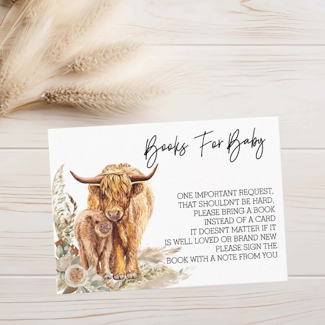 Tarjeta De Visita Libros para Baby Shower Highland Cow Boho (Subido por el creador)
