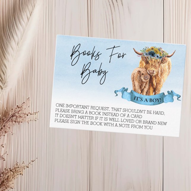 Tarjeta De Visita Libros para Baby Shower Highland Cow Boy Calf (Subido por el creador)