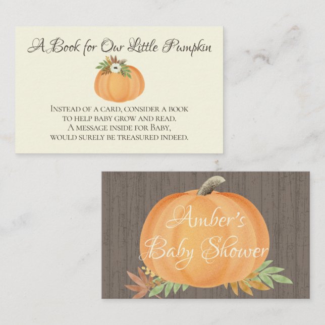Tarjeta De Visita Libros Para Bebé Calabaza Caída Baby Shower (Anverso / Reverso)