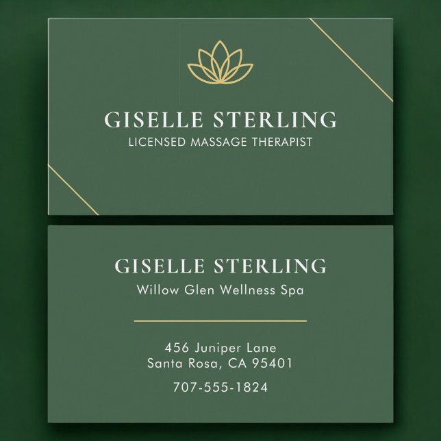 Tarjeta De Visita License Massage Therapist Green Gold (Subido por el creador)