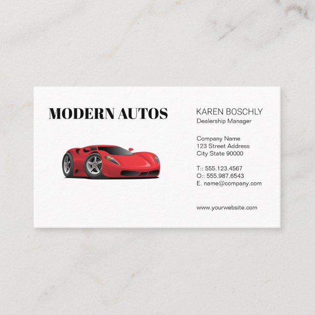 Tarjeta De Visita Liderazgo | Coche deportivo rojo | Servicios autom (Anverso)
