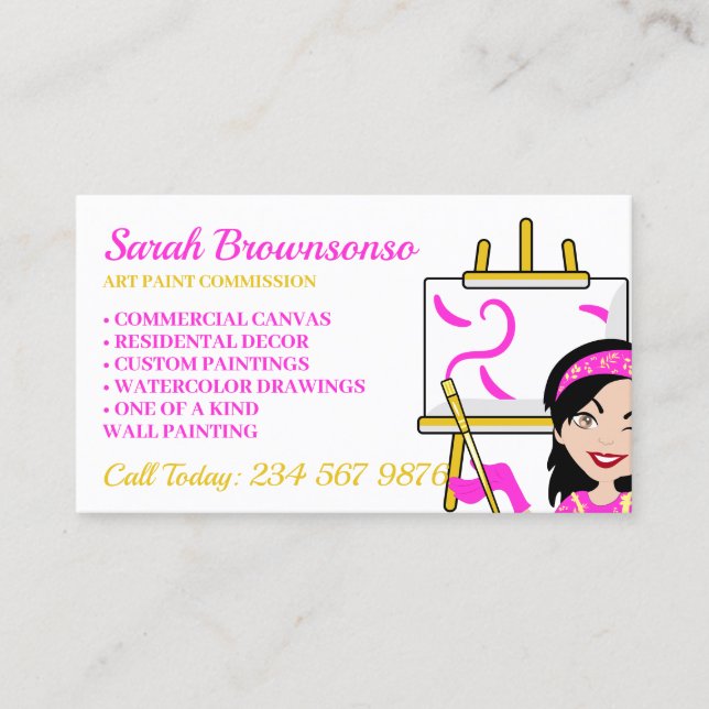Tarjeta De Visita Lienzo de pintura de artista personalizado (Anverso)