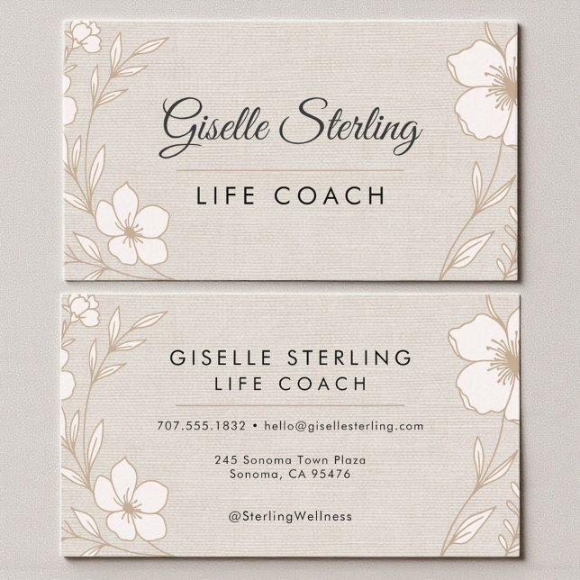 Tarjeta De Visita Life Coach Botanical Flowers Floral Linen (Subido por el creador)