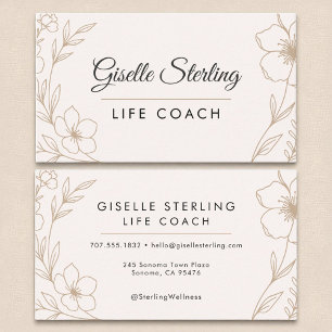 Tarjeta De Visita Life Coach Botanical Flowers Rubor and Black