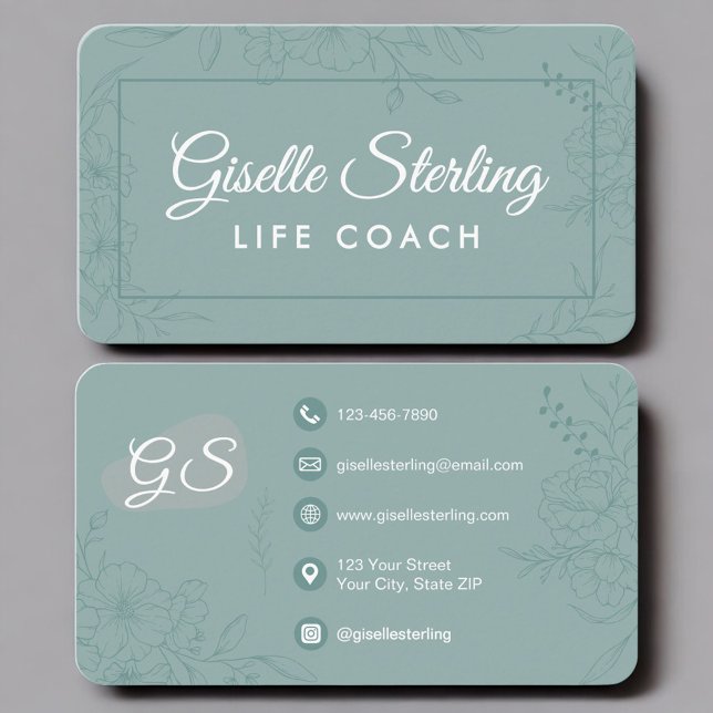 Tarjeta De Visita Life Coach Green Teal Floral (Subido por el creador)