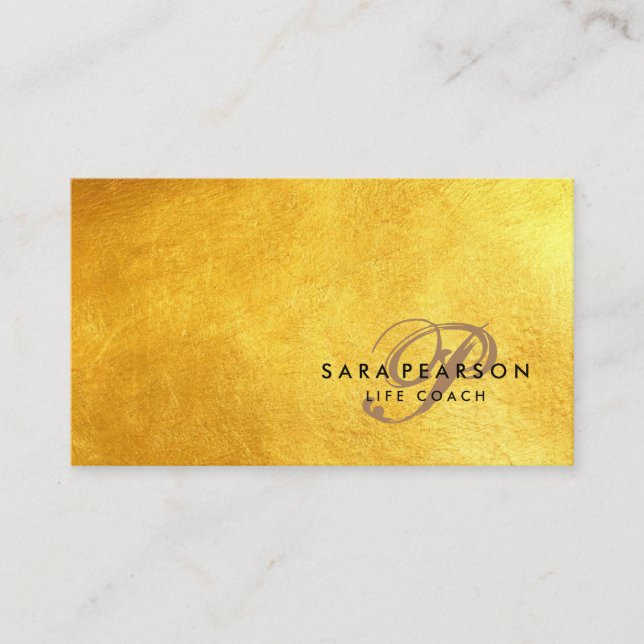 Tarjeta De Visita Life Coach Personal Services Elegant Gold Textura (Anverso)