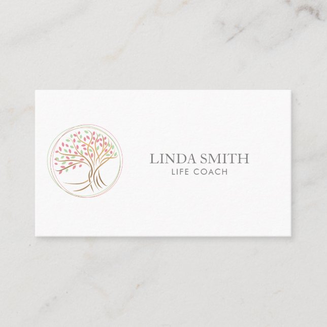 Tarjeta De Visita Life Coach Therapist Spa Wellness Cosméticos Árbol (Anverso)