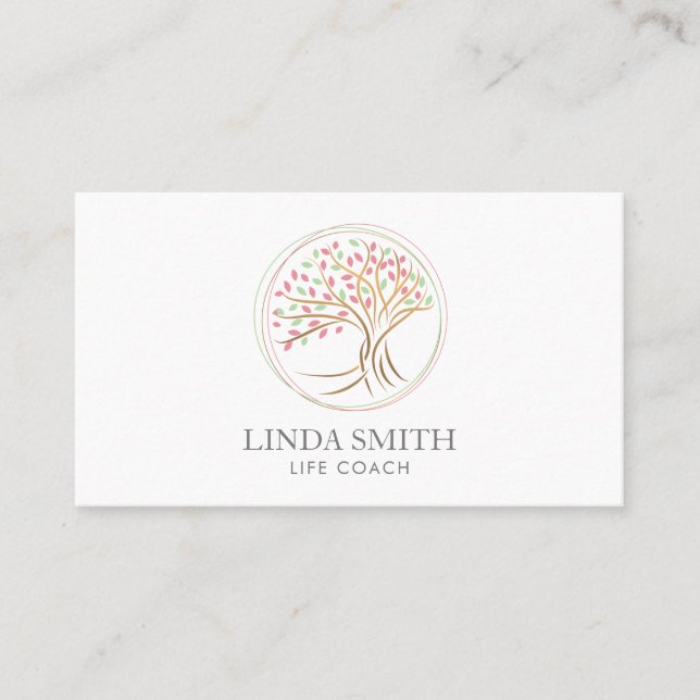 Tarjeta De Visita Life Coach Therapist Spa Wellness Cosméticos Árbol (Anverso)
