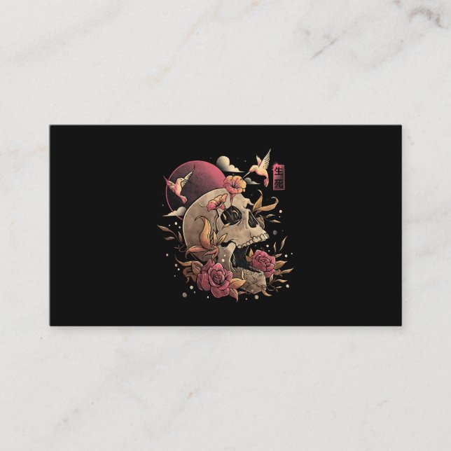 Tarjeta De Visita Life & Death Skull Flowers Skeleton Halloween Japa (Anverso)