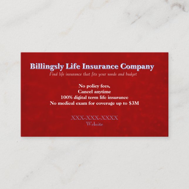 Tarjeta De Visita “Life Insurance” Business Card (Anverso)