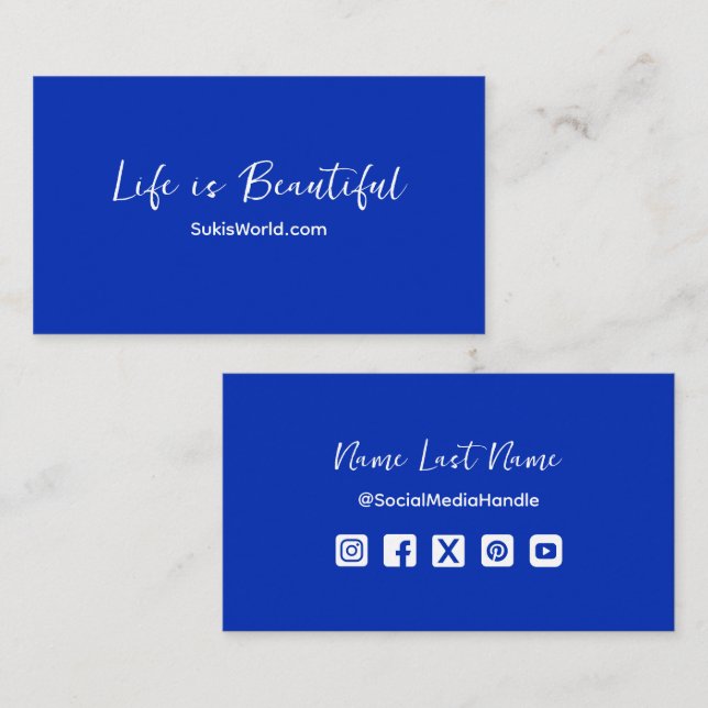 Tarjeta De Visita Life is Beautiful Blue Website Blog Social Media (Anverso / Reverso)