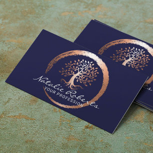 Tarjeta De Visita Life Tree Gold Circle Yoga Wellness Spa Navy Blue