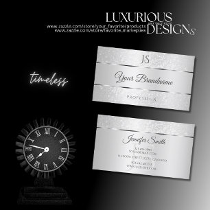 Tarjeta De Visita Ligero brillo plateado suave brillo y iniciales