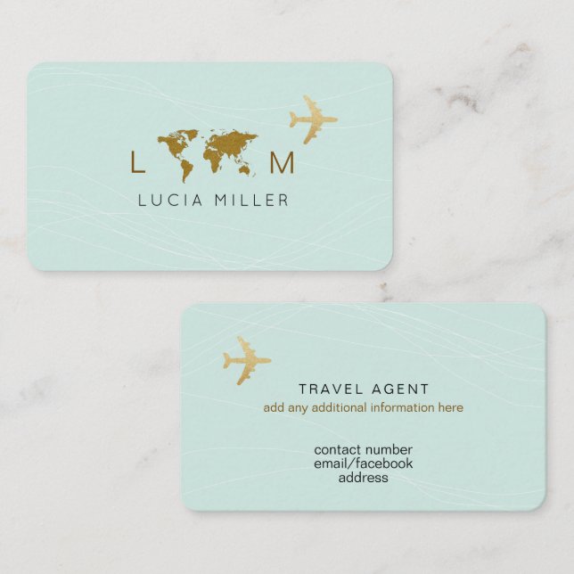 Tarjeta De Visita Light-Blue Business Card for a Travel Agent (Anverso / Reverso)