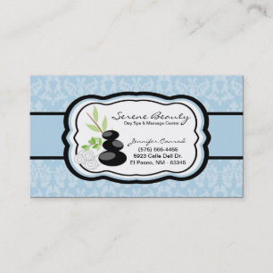Tarjeta de visita Light Blue Damask Spa Hot Stones