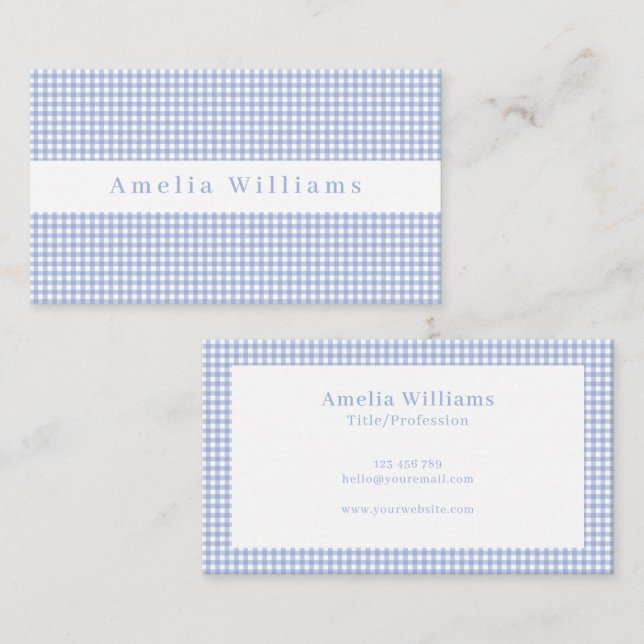 Tarjeta De Visita Light Blue Gingham Plaid (Anverso / Reverso)