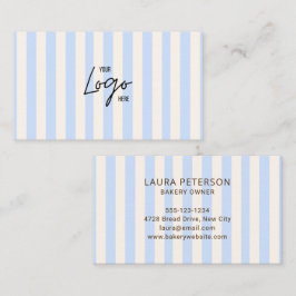 Tarjeta De Visita Light Blue & Ivory Stripes Bakery Cafe Logo