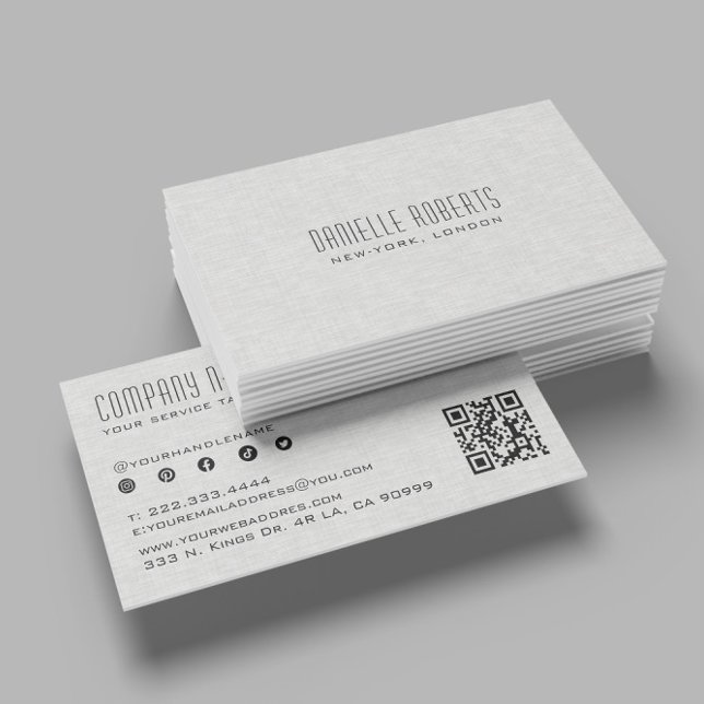 Tarjeta De Visita Light Gray Linen Texture QR Code (Subido por el creador)